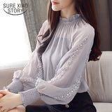 Joskaa New 2024 Autumn Women Blouses Chiffon Shirt Loose Lantern Long Sleeves Lace Stitching Bottoming Shirt  Female Tops Blusa 0792 30