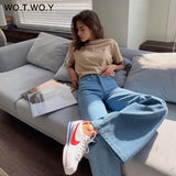 Joskaa Christmas Gift WOTWOY Summer Loose Basic Tee Shirt Women Knitted Cotton Solid T-Shirt Women O-Neck Casual Korean Tops Female Harajuku 2024 New