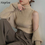 Joskaa Christmas Gift Gentle Solid Color Knitted Top Two-piece Suits Women Stand Collar Slim Inner Bottoming Vest + Long Sleeve Shawl Autumn