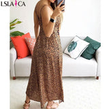 Joskaa Sling Leopard Sexy Women Dress Print Butterfly  V Neck Sleeveless Maxi Chiffon  Elegant Prty Dress Beach Vestidos