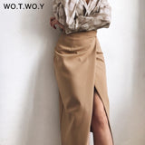 Joskaa Christmas Gift WOTWOY Summer Formal High-Waist Women Skirt 2024 Office Lady Mid-Calf Length Straight Women's Skirt Elegant White Skirt Femme