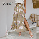 Back to College Joskaa Casual printed wide leg pants High-waist holiday style ruffled women's pants Loose flowing summer female trousers 2020