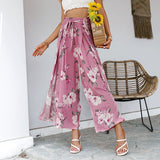 Back to College Joskaa Casual printed wide leg pants High-waist holiday style ruffled women's pants Loose flowing summer female trousers 2020