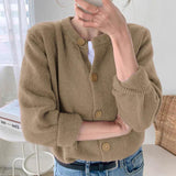 Christmas Gift Joskaa Autumn Women Cardigan Sweater Long Sleeve Single Breasted Knitted Short Coat Causal Chic O Neck Korean Female Outwear 2024