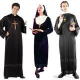 Halloween Joskaa Halloween Cosplay Costumes For Women Clothes Carnival Priest Nun Long Robes Religious Catholic Church Clothing Missionary Men