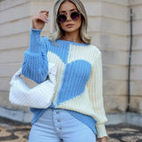 Joskaa Thanksgiving Gift Autumn And Winter New Knitting Casual O Neck Flared Sleeves Color Matching Women's Sweaters Fashion Loose Ladies Sweaters