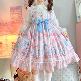 Joskaa Thanksgiving Gift Japanese Sweet Lolita Style Women Dress Autumn Girls Jsk Strap Party Dresses Vintage Cartoon Print Sleeveless Kawaii Clothing