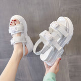 Joskaa  Chunky Sandals Women 2024 Summer High Heels Plus Size 43 White Sandals Wedge Platform Shoes