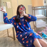 Joskaa Christmas Gift Nightgowns Women Plus Velvet Coral Fleece Warm Winter Soft Leisure Womens Korean Style Sweet Elegant Nightdress Sleepwear Trendy