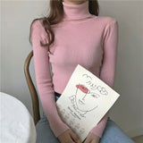 Back to College Joskaa New 2024 Women Pullover Turtleneck Sweater Autumn Long Sleeve Slim Elastic Korean Simple Basic Cheap Jumper Solid Color Top