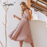 Joskaa Sexy spaghetti strap summer dress women A-line pink female pleated midi dress Casual office ladies party dresses vestido