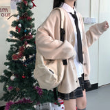 Joskaa Female Spring Autumn New Junior High School Student Casual Beige Cardigan Sweater JK College Style Suit Pleated Short Skirt