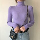 Back to College Joskaa New 2024 Women Pullover Turtleneck Sweater Autumn Long Sleeve Slim Elastic Korean Simple Basic Cheap Jumper Solid Color Top