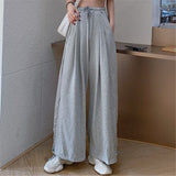 Joskaa Christmas Gift Women Casual Wide Leg Pants Solid Loose Full-length Pleated Elastic High Waist Drawstring Trouser Streetwear Oversize Cool Teens