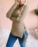 Joskaa Autumn Knitted Sweaters Women Sexy O Neck Solid Split Cross Bandage Long Sleeve Pullover Tops Female Casual Loose Winter Jumper