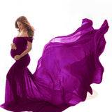 Joskaa Pregnant Dress New Maternity Photography Props For Shooting Photo Pregnancy Clothes Cotton+Chiffon Off Shoulder Half Circle Gown