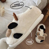 Joskaa Thick Cotton Warm Home Slippers Women's Winter Anti-Skid Thick Bottom Plush Indoor Household Shoes Lovely Cow Animal Slipper