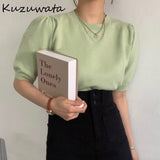 Joskaa Christmas Gift Kuzuwata O Neck Pullover Short Sleeve Knit Sweater Women Multicolor Simple Casual Pull Femme Summer 2024 New Ol Loose Lady Top