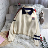 Joskaa Christmas Gift EBAIHUI Autumn Winter  Knitted Sweater Women Casual Polo Collar Preppy Style Loose Knitted Pullover Female Beige Red Jumper 2024