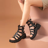 Joskaa  Gladiator Sandals Women Cow Leather Platform Shoes Drawstring Side Zipper Closure Summer Ladies Shoes Handmade 07119