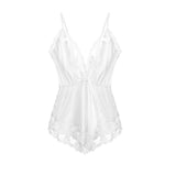 Joskaa Sexy 2 Color Deep V French Perspective Lace Flower Loose Ice Silk Thin Straps Jumpsuit Bodysuit Sleepwear Women