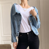 Joskaa New Autumn Women's Denim Jeans Jackets Casual Slash Neck Pockets Wild Streetwear Fashionable Short Wild Lady Tops