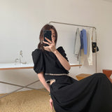 Joskaa French Short Sleeve Elegant Summer Dresses Women Sexy One Piece Dress Korean Design Evening Party Dress Females Hollow Out Y2k