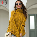 Joskaa 2024 Autumn Winter Women Turtleneck Sweater Loose Oversized Elegant Warm Knitted Pullovers Fashion Solid Tops Knitwear Jumper