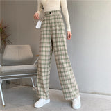 Christmas Gift Joskaa Plaid Women Pants Elastic High Waist Korean Fashion Plus Size Loose Spring Ladies Full Straight Pants Casual Trousers S-4XL