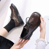 Joskaa Woman Oxford Shoes Pu Leather Lace Up Casual Shoes Platform Shoes Brown Black Vintage Lolita Mary Jane Shoes Zapatos Mujer 2024