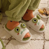 Joskaa 2024 Winter Women Slipper Indoor Home Antiskid Cotton Slippers Frog Cartoon Cute Soft Bottom Warm Open Toe Plush Slippers Man