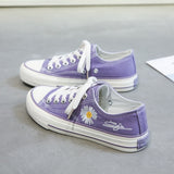 JOSKAA 2024 New Korean Style Ulzzang Daisy Canvas Shoes for Women 45 White Black Yellow Green Purple Color sneakers women