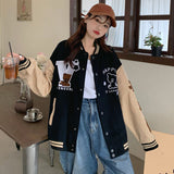 Joskaa Christmas Gift Harajuku Patchwork Baseball Coat women Cartoon Bear Embroidery Baseball Uniform female Loose Couple Bomber Jackets