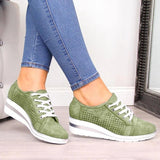 Joskaa Women Casual Flats Shoes Female Hollow Breathable Mesh Summer Women's Sneakers For Ladies Slip On Flats Loafers Lace Up