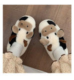 Joskaa Thick Cotton Warm Home Slippers Women's Winter Anti-Skid Thick Bottom Plush Indoor Household Shoes Lovely Cow Animal Slipper