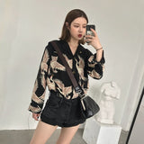 Joskaa Christmas Gift Vintage Printed Fashion Women Blouses 2024 women Long Sleeve Shirts print Chiffon blouse women ladies Loose Femme top 0845 30