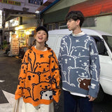 Joskaa Christmas Gift Women Casual Cartoon Pullover Sweater Female 2024 Autumn Winter Retro Jumper Women Oversized Korean Print Long Knitted Sweater