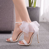 Joskaa 2024 Women Shoes 11Cm Stiletto Sandals High Heel Sandals White Flowers Wedding Shoes Bridesmaid   Skirt Shoes