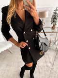 Joskaa hoco dresses Graduation Gift  2024 Office Lady Blazer Dress Women Casual Notched Collar A-Line Mini Dresses Robe Femme Long Sleeve Buttons Slim Party Vestido