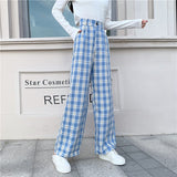 Christmas Gift Joskaa Plaid Women Pants Elastic High Waist Korean Fashion Plus Size Loose Spring Ladies Full Straight Pants Casual Trousers S-4XL