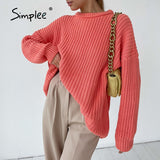 Joskaa Oversized long sleeve female orange sweater autumn Casual o-neck winter pullover women Office purple ladies basic jumper