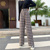 Christmas Gift Joskaa Plaid Women Pants Elastic High Waist Korean Fashion Plus Size Loose Spring Ladies Full Straight Pants Casual Trousers S-4XL