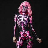 Halloween Joskaa 3D Print Skeleton Floral Specter Jumpsuit Women Party Cosplay Demon Scary Costume Bodysuit Halloween Carnival Devil Ghost Romper