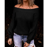 Joskaa Thanksgiving Gift Bikoles Sexy Off Shoulder Slash Neck Long Sleeve Autumn Winter Women's Sweater New Fashion Solid Loose Knitting Ladies Tops