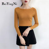 Joskaa Christmas Gift Beiyingni Sexy Sweaters Womens Solid Slash Neck Tops Female Korean Streetwear Basic Sweater Ladies Pullover Autumn Winter Jumper