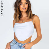 Joskaa FANTOYE Stain Sexy Bandage Irregular Camis For Women Summer Backless Black Skinny Crop Tops Casual New Solid Nightclub Tank Tops