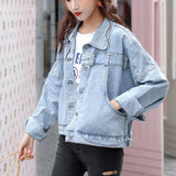 Joskaa Christmas Gift JMPRS Denim Women Short Jacket Autumn Long Sleeve Cotton Button Korean Jean Corpped Coat Loose Casual Fashion Female Clothes