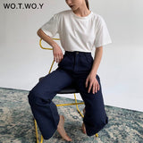 Joskaa Christmas Gift WOTWOY Summer Loose Basic Tee Shirt Women Knitted Cotton Solid T-Shirt Women O-Neck Casual Korean Tops Female Harajuku 2024 New