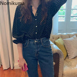 Joskaa Christmas Gift Nomikuma Polka Dot Chiffon Blouse Women O Neck Long Sleeve Single Breasted Shirts New Chic Korean Style Casual Loose Blusas