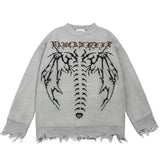 Joskaa Dark Gothic Letter Jacquard Oversized Loose Sweater Male Streetwear Female Hip Hop American Trendy Fashion Knitwear